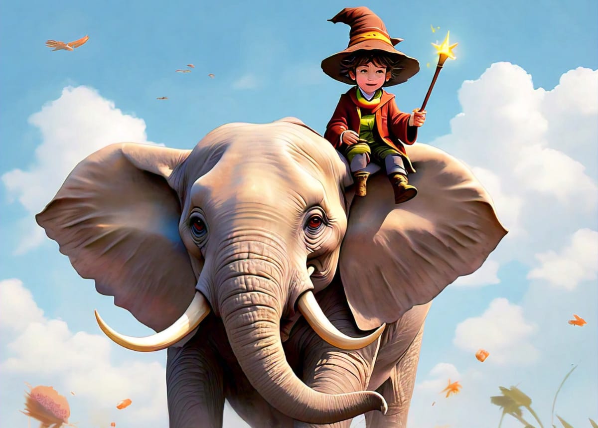 A wizard riding an elephant